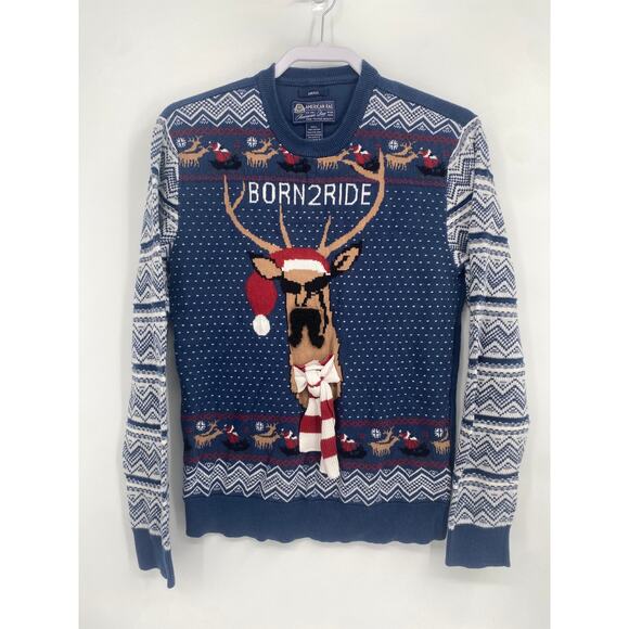 American Rag Other - American Rag Mustache Reindeer Ugly Christmas Sweater Born2Ride Blue Small